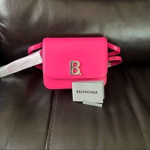 BALENCIAGA Shiny Box Calfskin Small B Bag in Fluo Pink. Never Worn